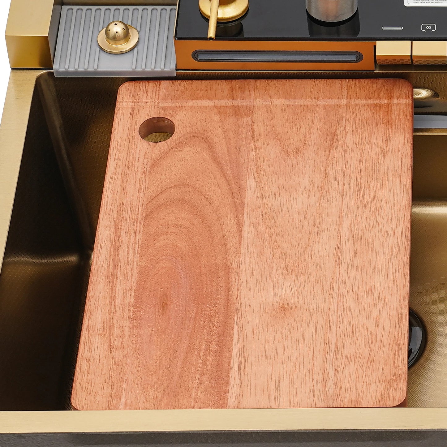 Digital Display Waterfall Kitchen Sink Set with Faucet Hoses| 75*46*22cm Gold Stainless Steel Sink Set for Modern Home