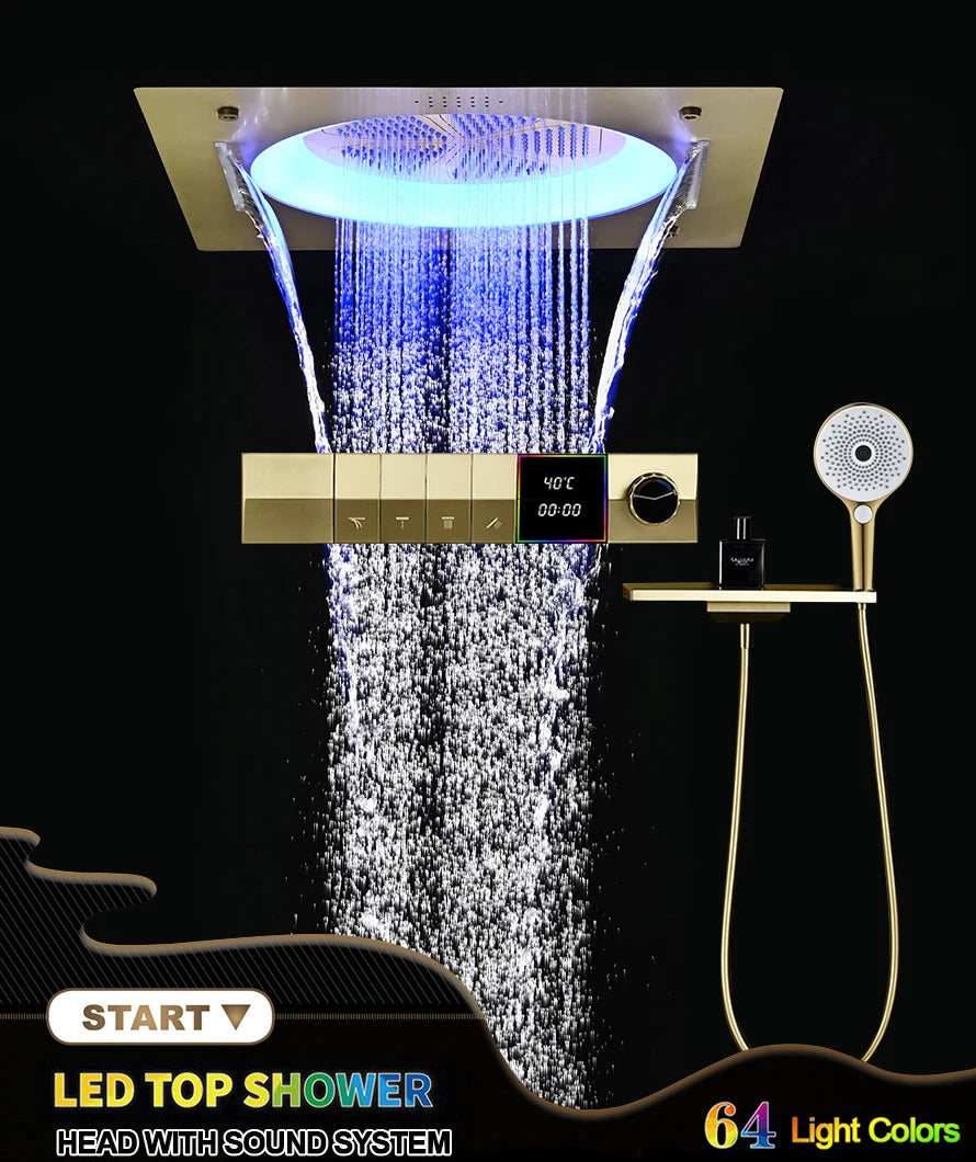 M Boenn Temperature Display Shower System Set Concealed Thermostatic Mixer Bathroom Music Shower Head Lavish Rainfall Experience