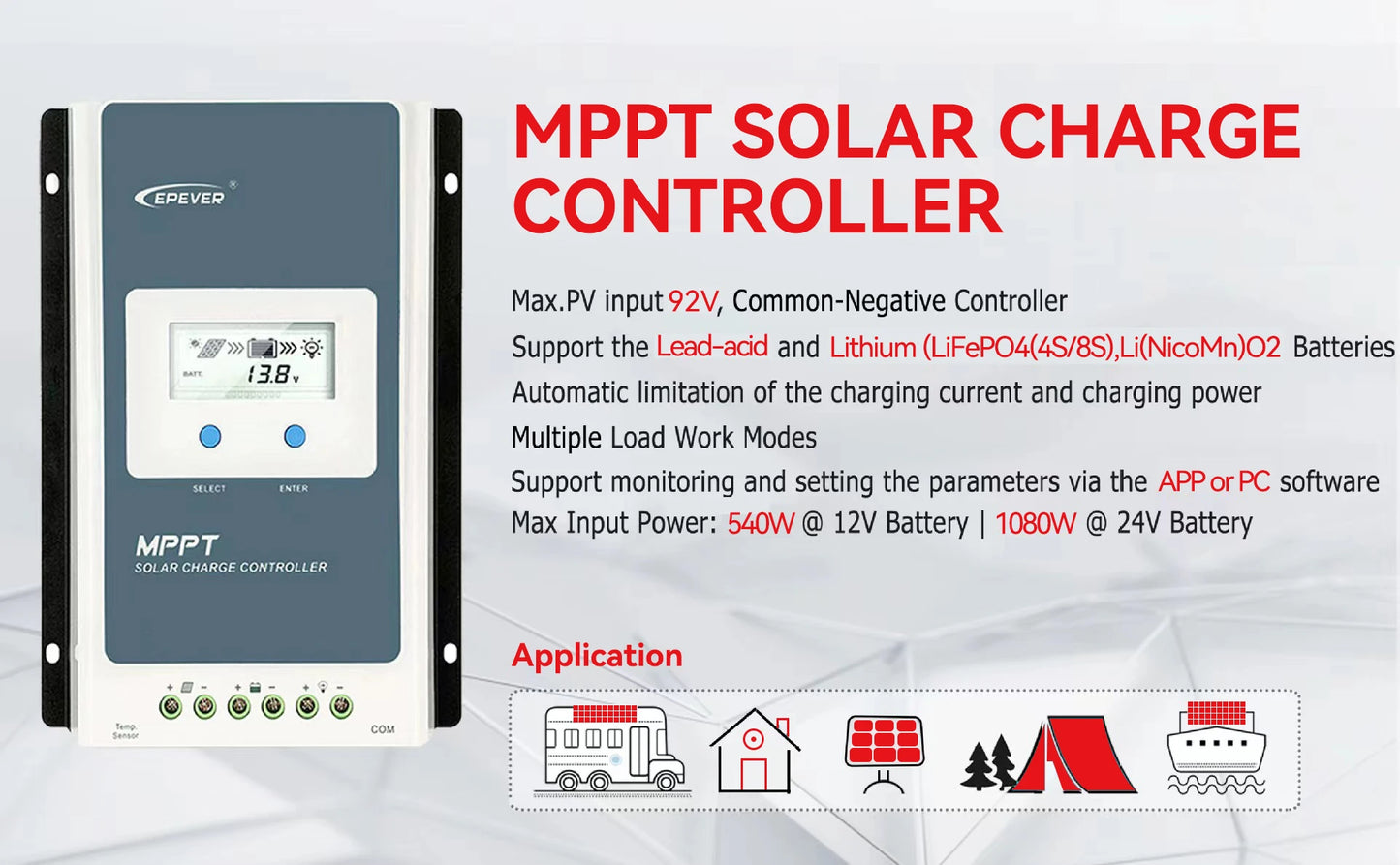EPEVER Tracer MPPT Solar Charge Controller 10A 40A 30A 20A With LCD Solar Regulator 12V 24V Auto Tracer 2206AN 4210AN 3210AN-G3