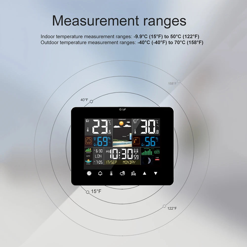 Weather Station Alarm Clock Thermometer Hygrometer Touch Screen Wireless Sensor Sunrise Sunset Multifunction Hygrothermograph