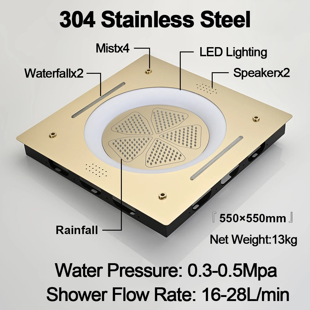 M Boenn Temperature Display Shower System Set Concealed Thermostatic Mixer Bathroom Music Shower Head Lavish Rainfall Experience