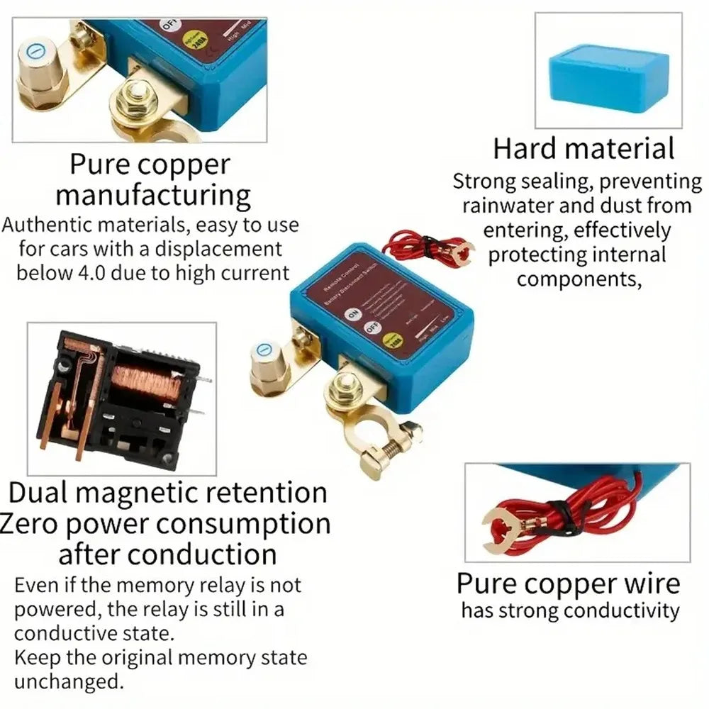 12V Battery Master Disconnect Switch, Battery Master Switch with Remote, Heavy Duty Car Battery Kill Switch, 240A 433MHz Anti-th