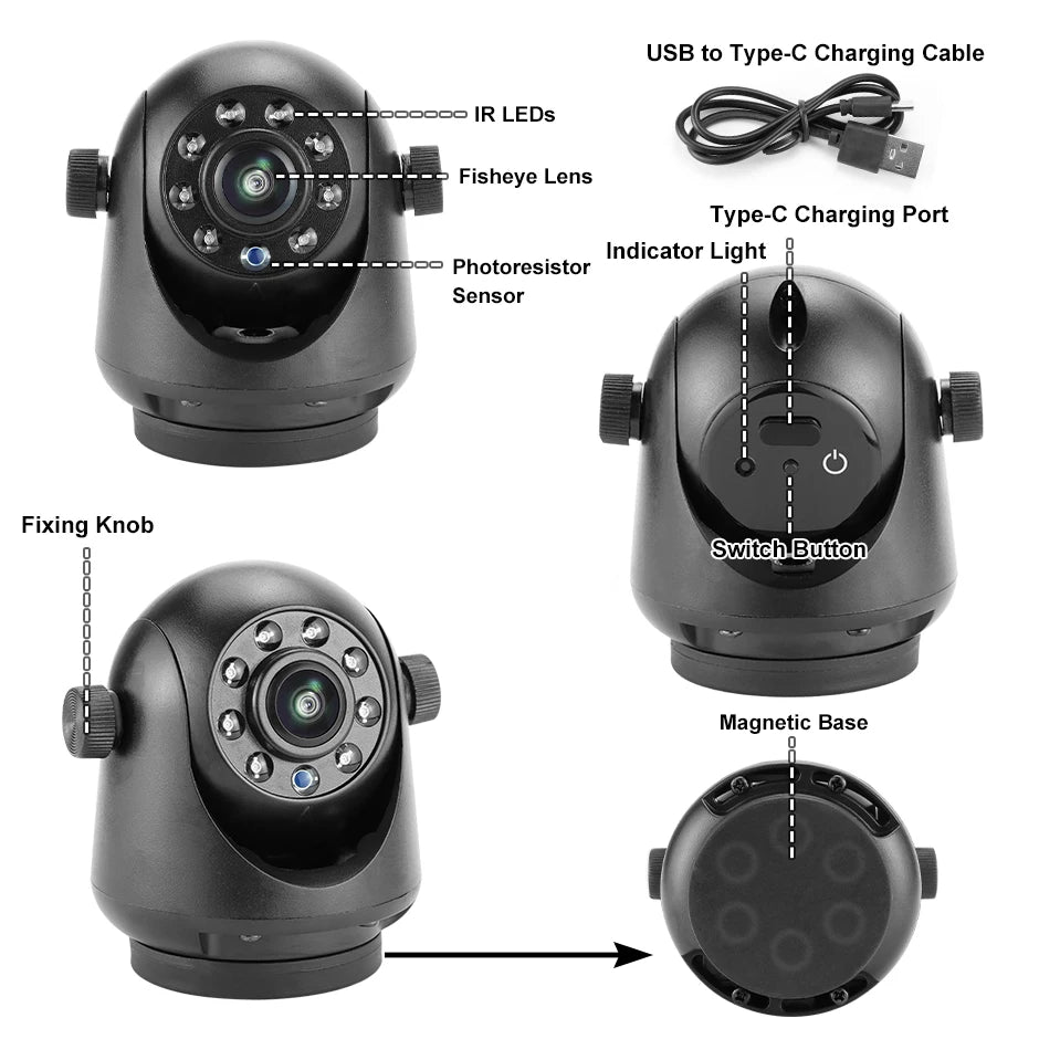 GreenYi 5G WiFi Magnetic Hitch Wireless Rear View Camera Night Vision Rechargeable for Trailer RV Truck for iPhone Android