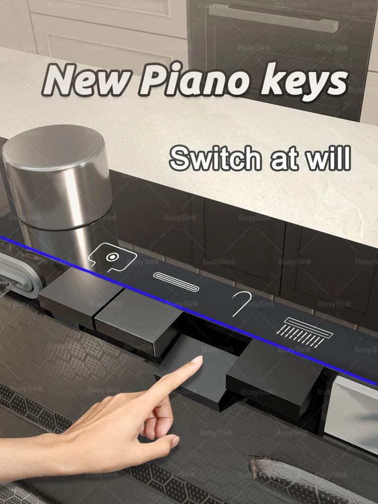 100x50cm Stainless Steel Waterfall Kitchen Sink With Knife Holder Digital Display Faucet Set Embossed Extra Large Single Slot