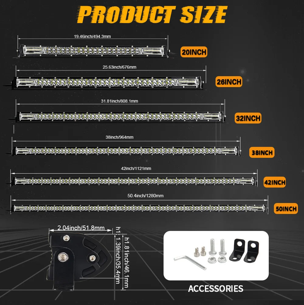 UNISHINE Slim 12D Led Light Bar 20-52inch Spot Flood Combo Beams LED Driving Light For SUV 4X4 Off Road LED Work Lamp 12V 24V