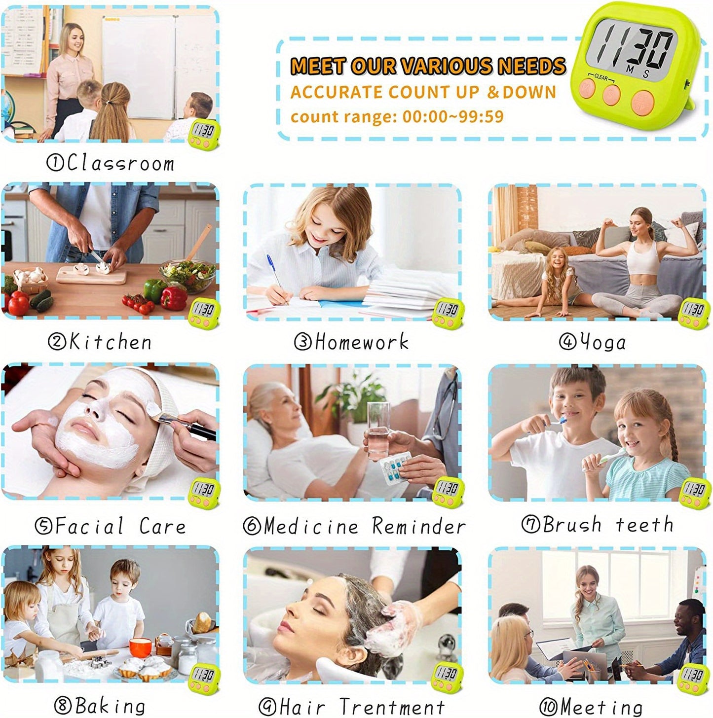 1pc, Dual-Purpose Kitchen Baking Timer with Self-Discipline Reminder and Electronic Alarm - Perfect for BBQ, School, and Back to School Kitchen Accessories