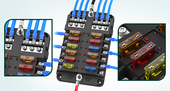 DaierTek 6 12 Way Fuse Block 12 Volt Blade Fuse Block with LED Indicator Circuit Fuse Box 12V ATO/ATC Marine Fuse Panel For Car