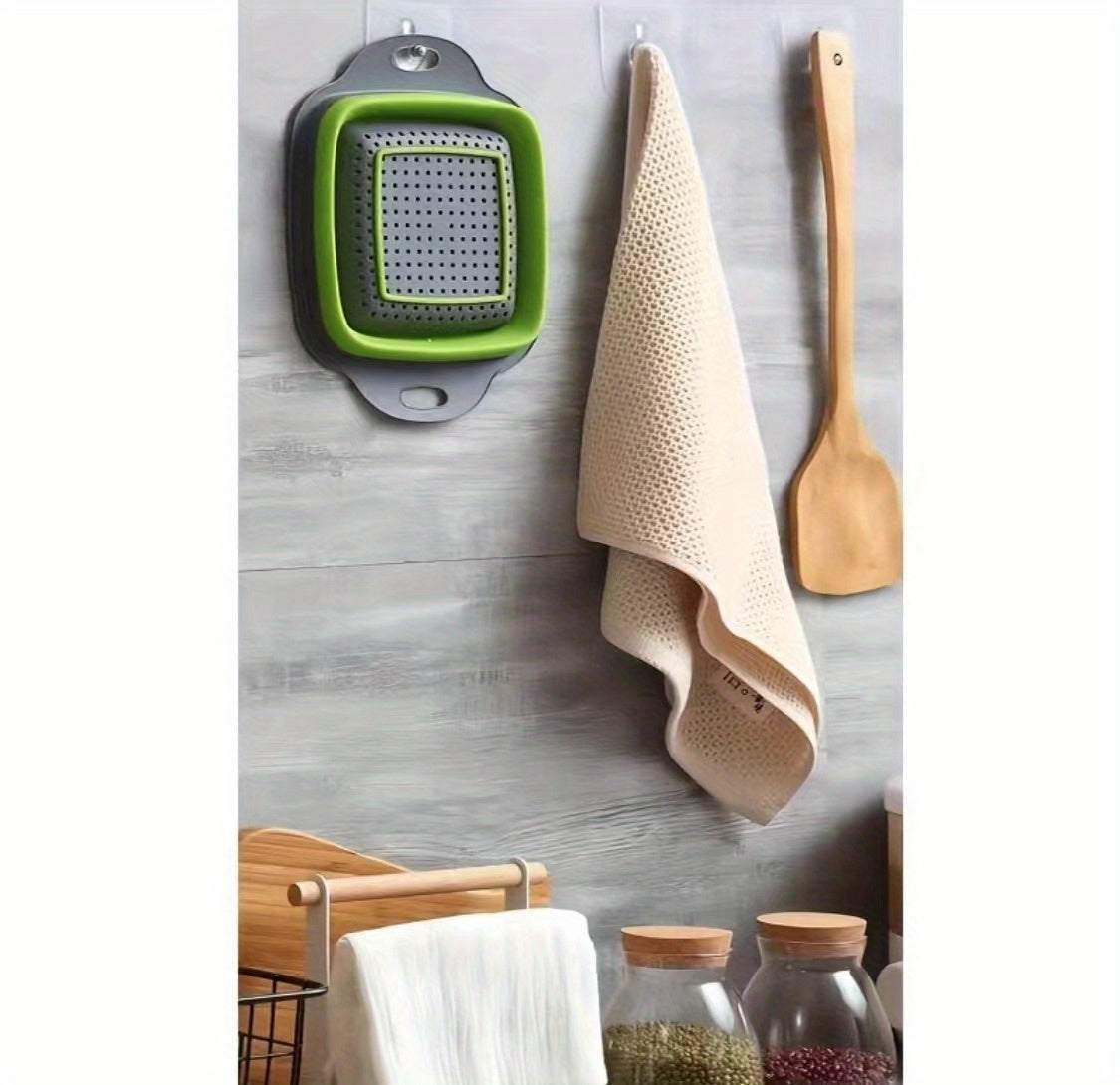 2pcs Folding Drain Basket, Portable Fruit Vegetable Cleaning Washing Basket, Square Expandable Filter Basket, Home Tool, Home Gadgets, Home Accessories (1 Large, 1 Small), Kitchen Washing Basket