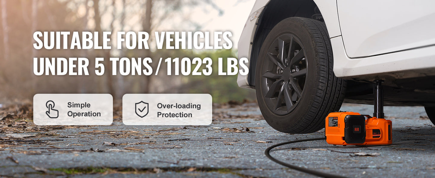 SucceBuy 5T Electric Car Jack Hydraulic Jack with Electric Impact Wrench Built-in Inflatable Pump, LED Light for SUV Sedan Truck